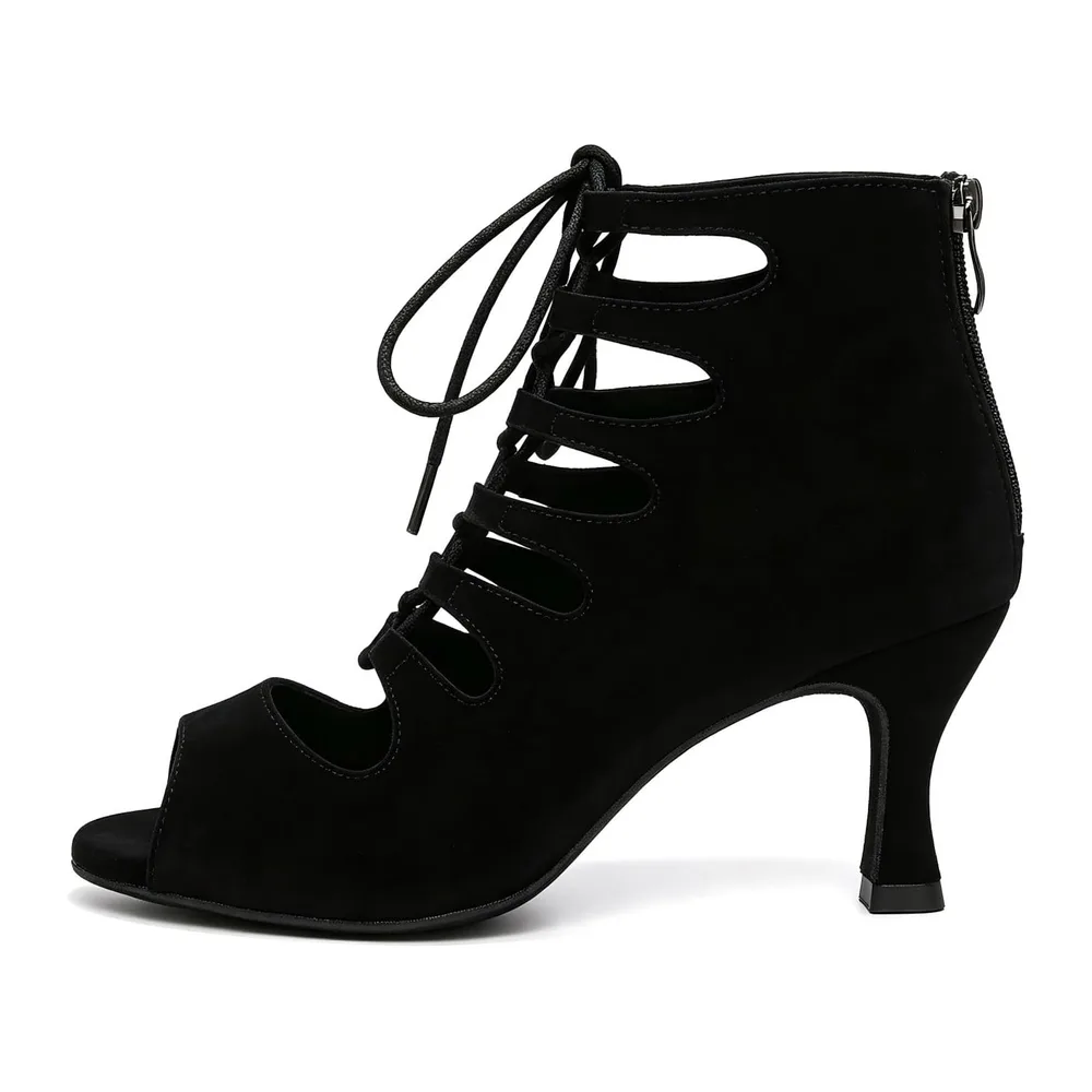 Chaussures de Danse Latine Petit Talon Ouverte Bottes de Danse Salsa de — Noir 6cm Talon