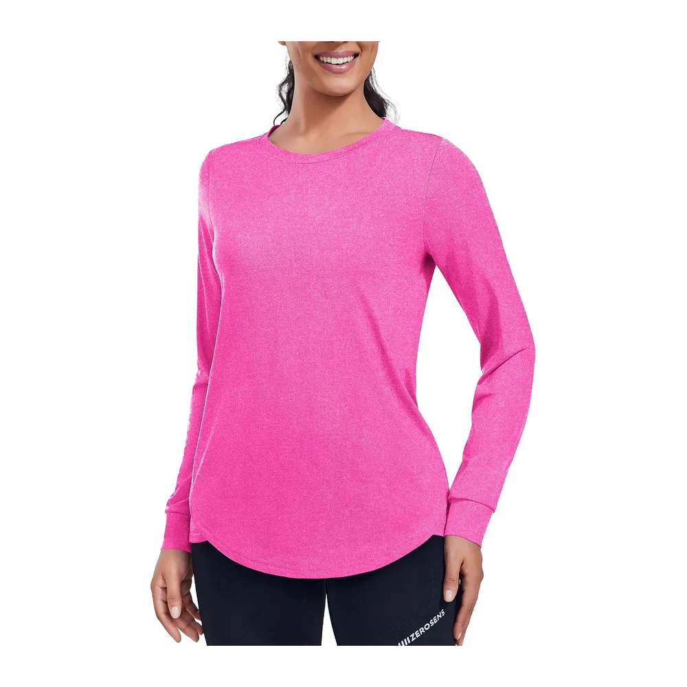 Long Sleeve Sports Shirt Sun Protection UPF 50 Quick Dry Running Shirt Functional — Rose1