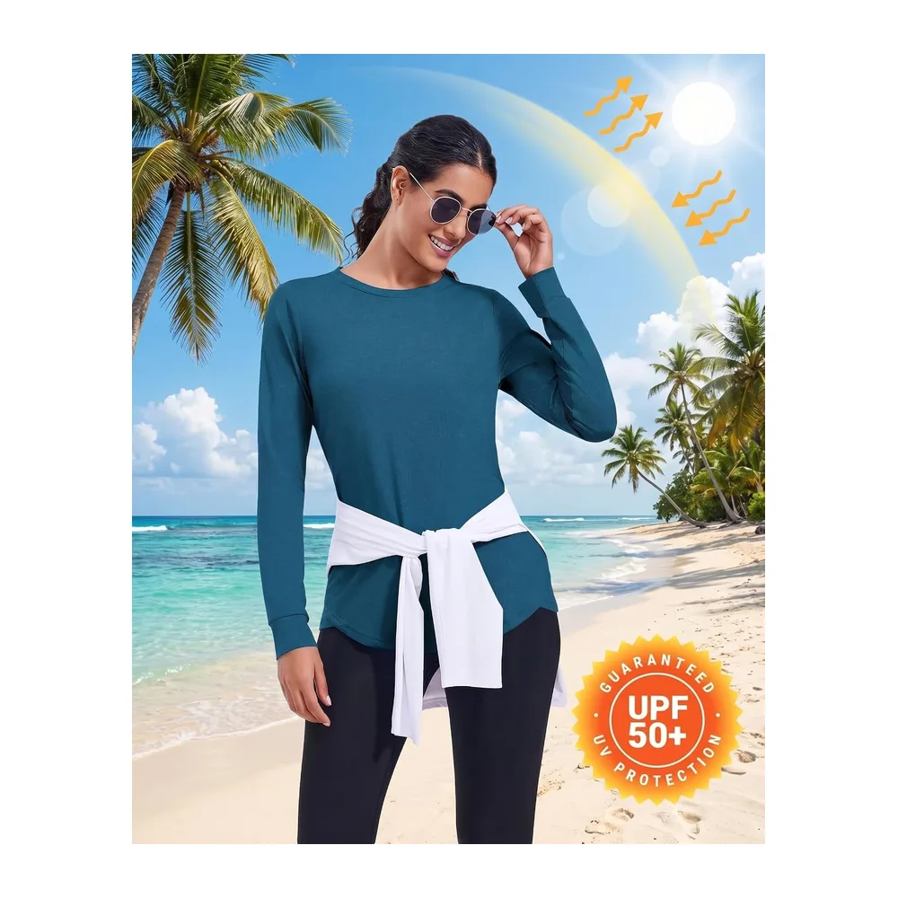 Long Sleeve Sports Shirt Sun Protection UPF 50 Quick Dry Running Shirt — Bleu Foncé1