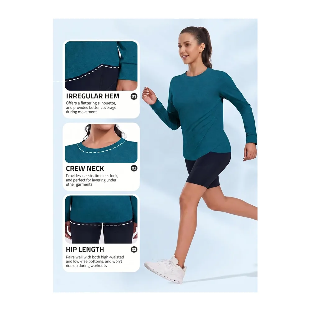 Long Sleeve Sports Shirt Sun Protection UPF 50 Quick Dry Running Shirt — Bleu Foncé1