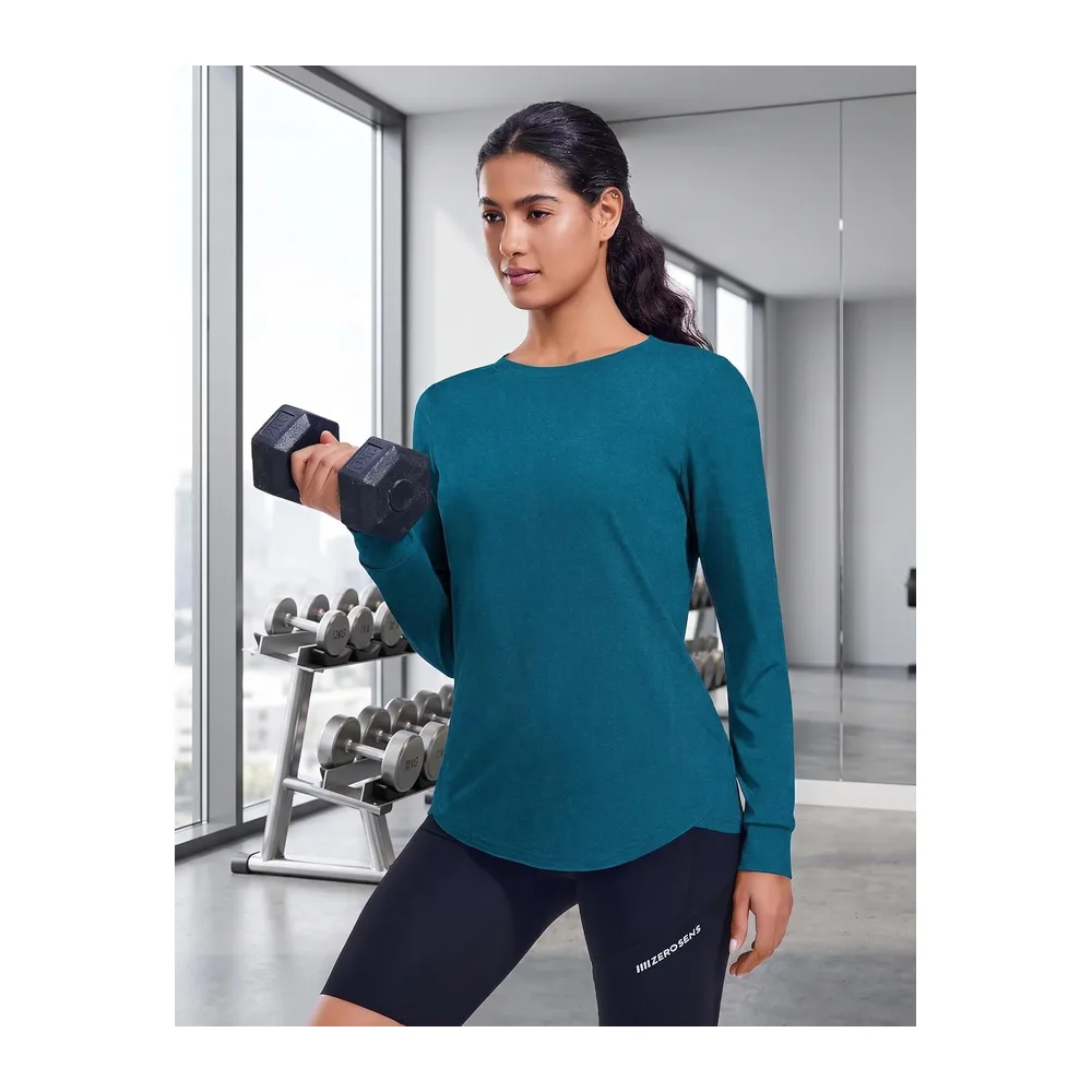 Long Sleeve Sports Shirt Sun Protection UPF 50 Quick Dry Running Shirt — Bleu Foncé1