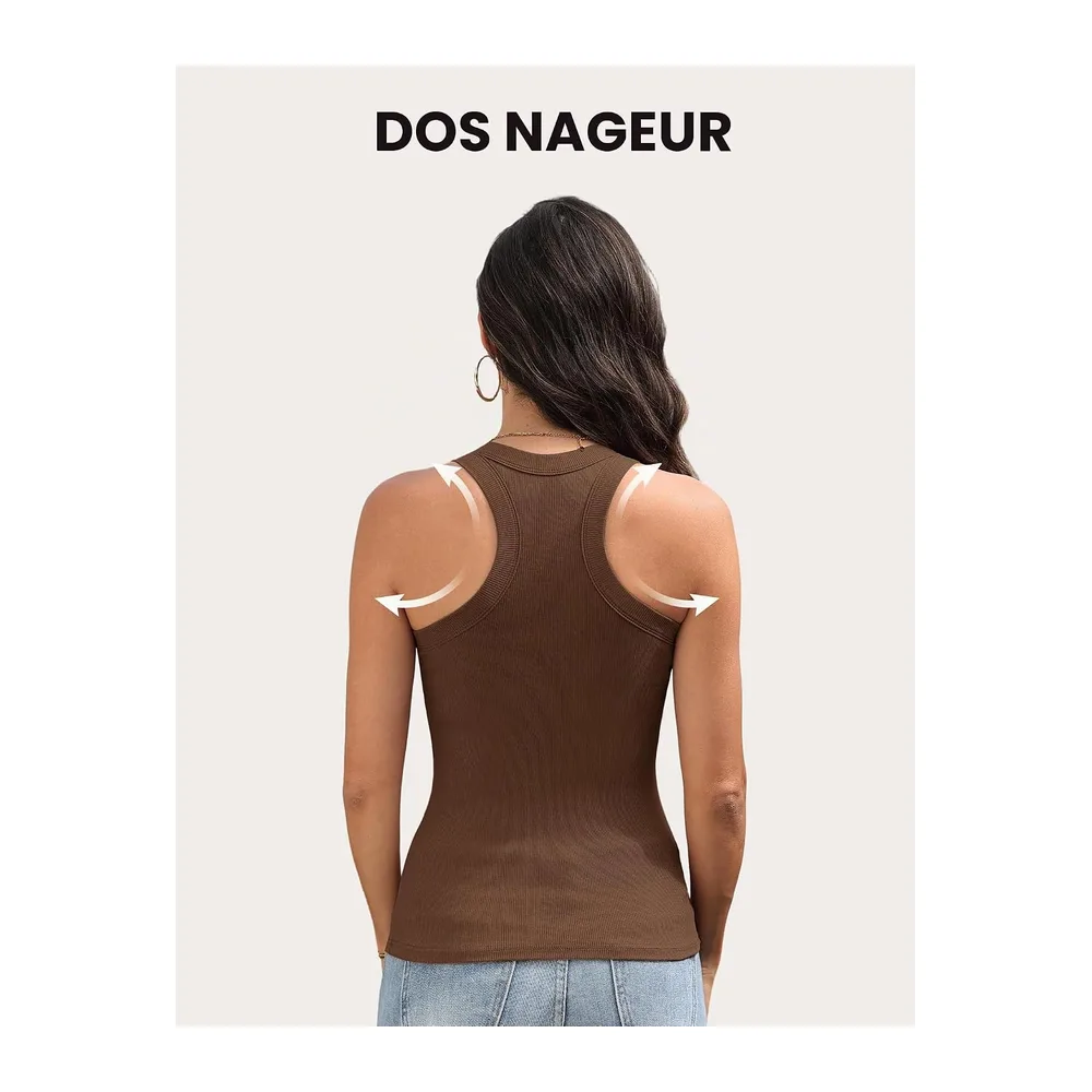 Sports Tank Tops with Built-in Bra — Lot de 3 : Noir + Blanc + Marron