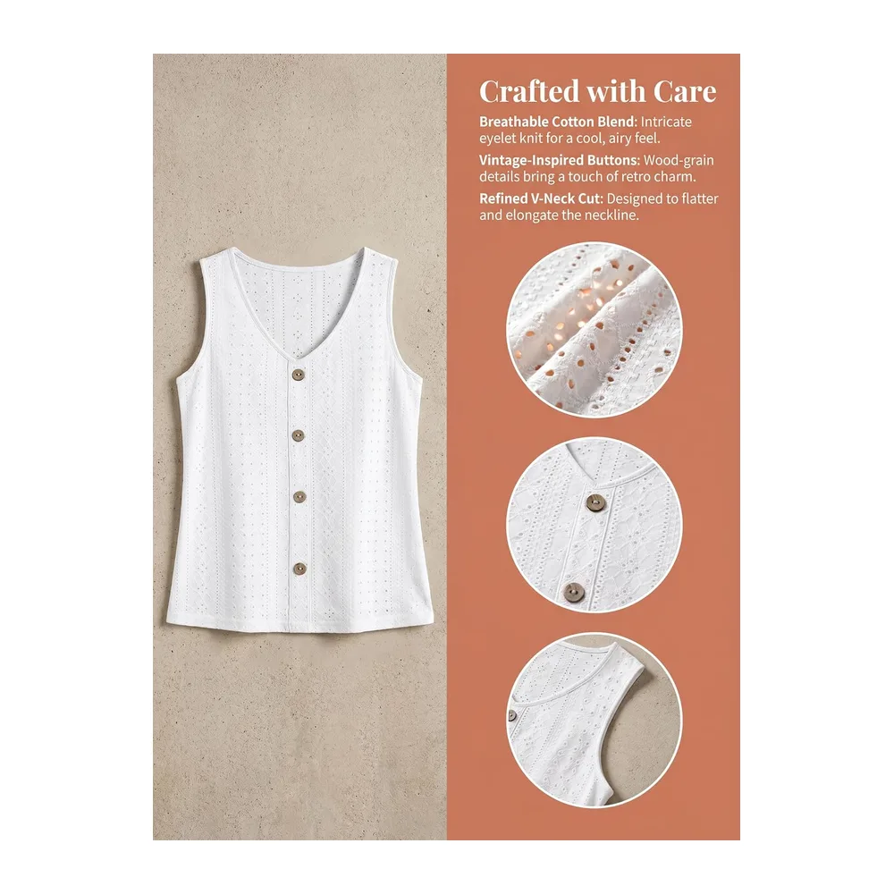 2026 Fashion Summer V Neck Loose Casual Sleeveless Sexy Elegant Embroidered Basic — Beige