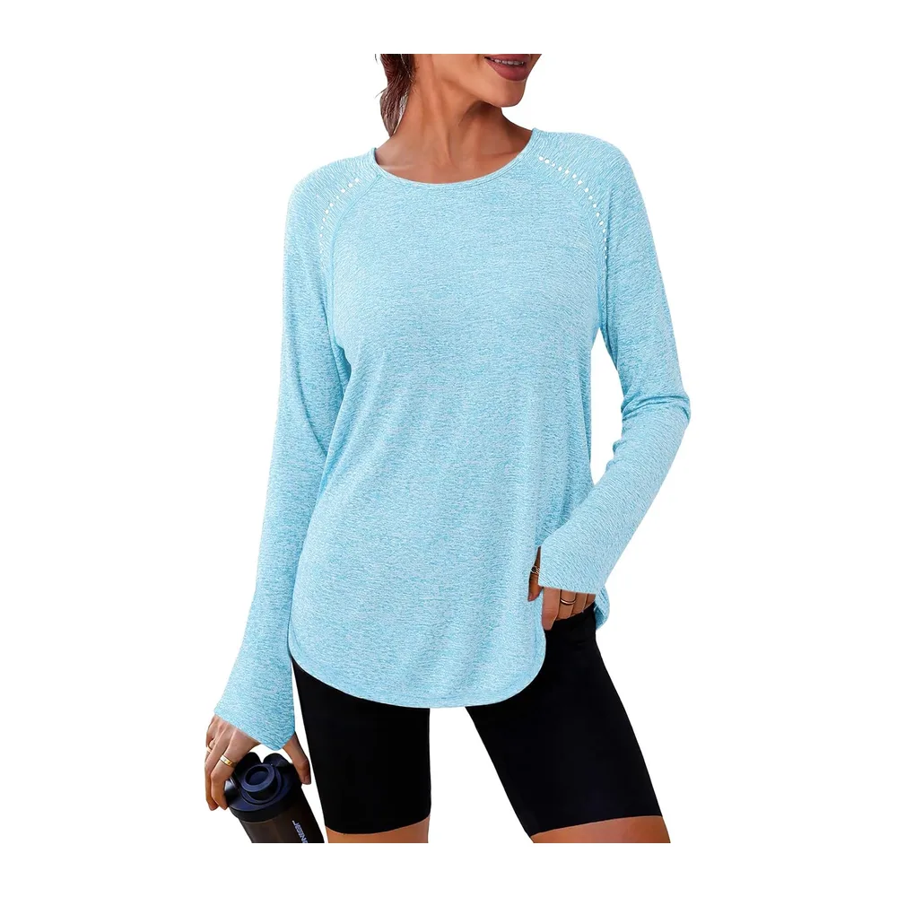 Long Sleeve Round Neck UPF 50+ Soft Anti-UV T-Shirt — Bleu