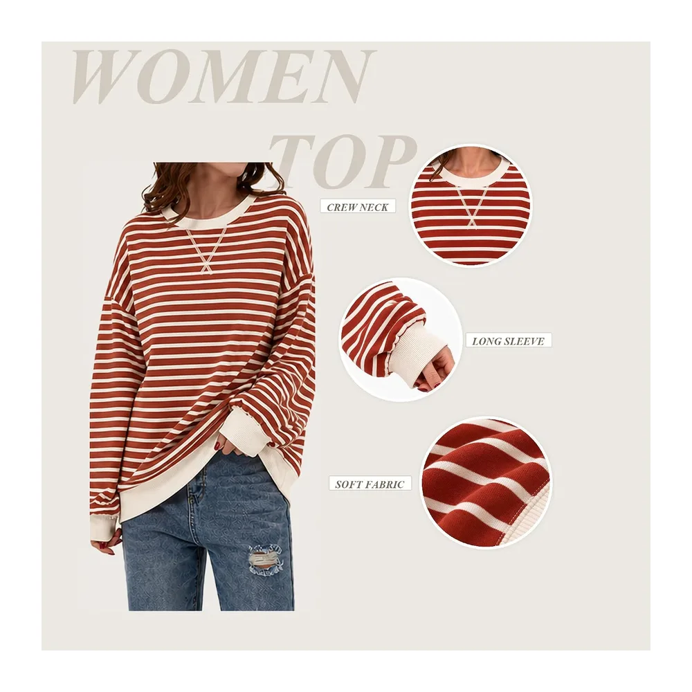 Sweat Manches Longues Pull Chic et Elegant Top Oversize Hiver — Rouge-abricot