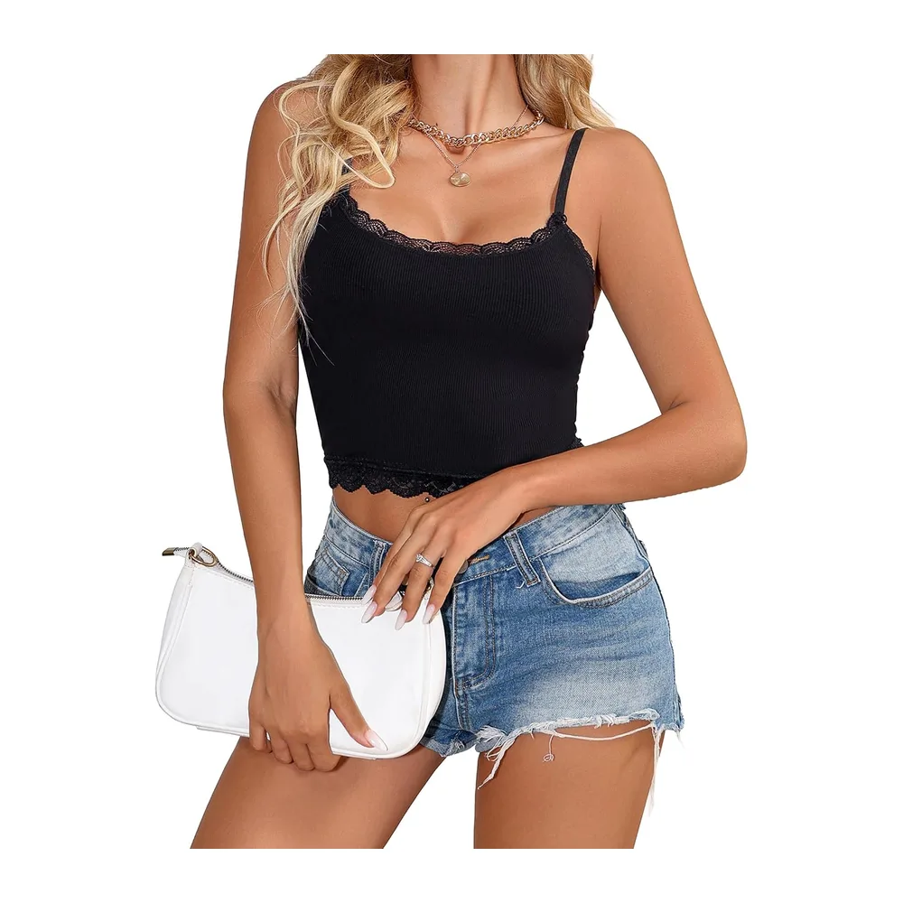 Summer Tank Top Sexy Crop Top Basic Y2K Tank Top Shirt Camisole — Noir-mat