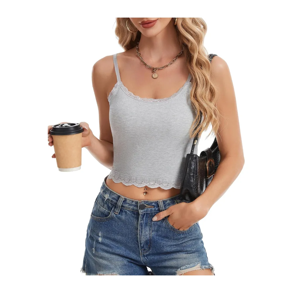 Summer Tank Top Sexy Crop Top Basic Y2K Tank Top Shirt Camisole — Gris