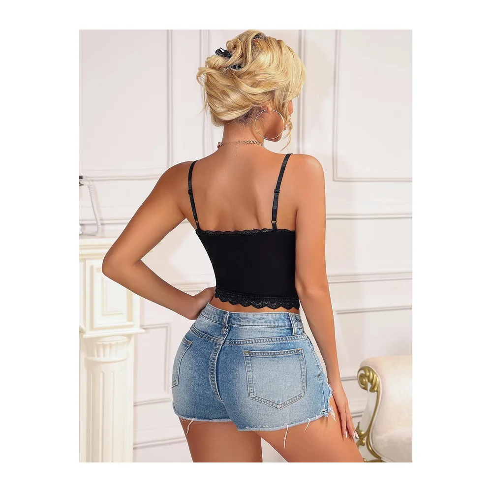Summer Tank Top Sexy Crop Top Basic Y2K Tank Top Shirt Camisole — Noir