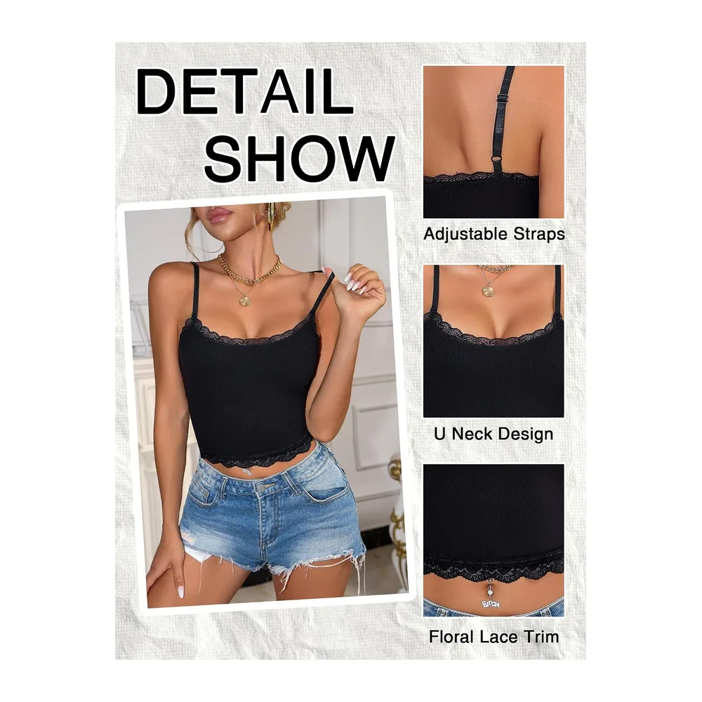 Summer Tank Top Sexy Crop Top Basic Y2K Tank Top Shirt Camisole — Noir