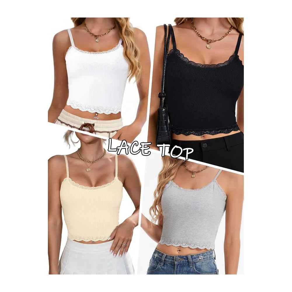 Summer Tank Top Sexy Crop Top Basic Y2K Tank Top Shirt Camisole — Noir