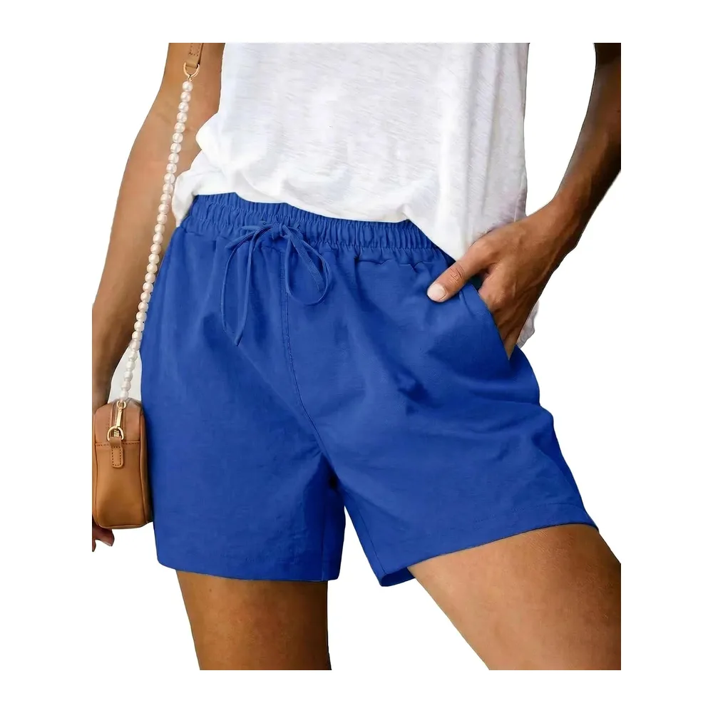 Short Été Taille Haute avec Poches et Cordon De Serrage Pantalon Court Coupe — Bleu Roi