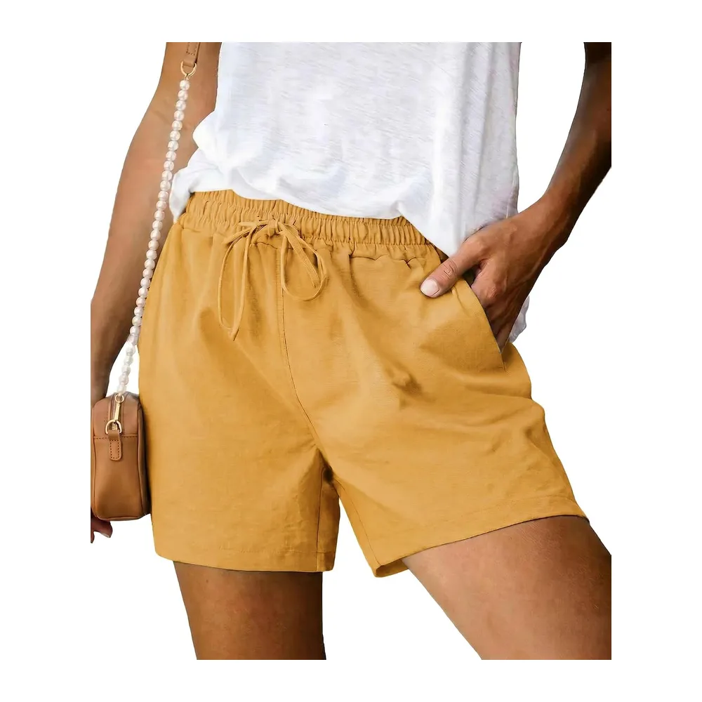 Short Été Taille Haute avec Poches et Cordon De Serrage Pantalon Court — Jaune Gingembre