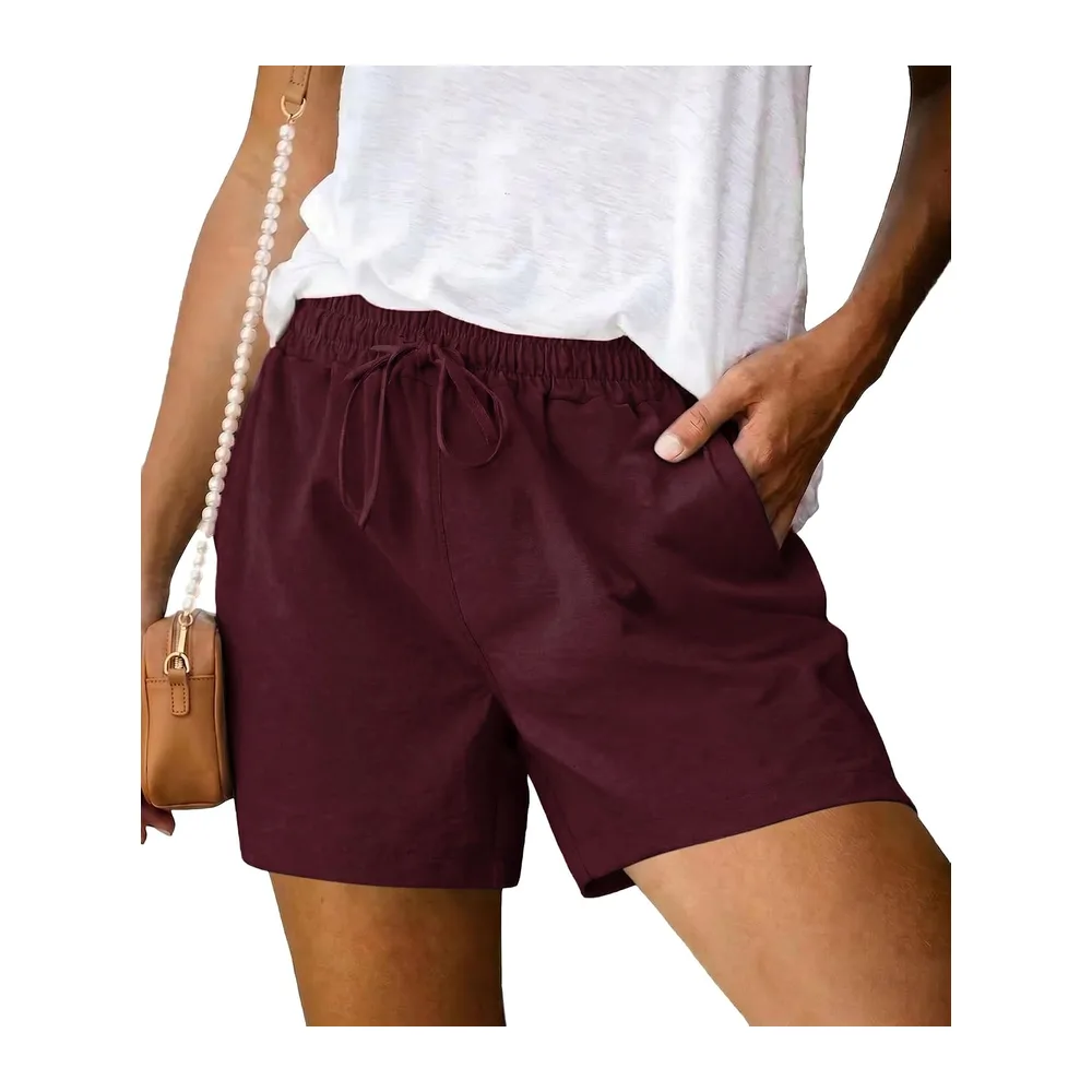 Short Été Taille Haute avec Poches et Cordon De Serrage Pantalon Court Coupe — Bordeaux