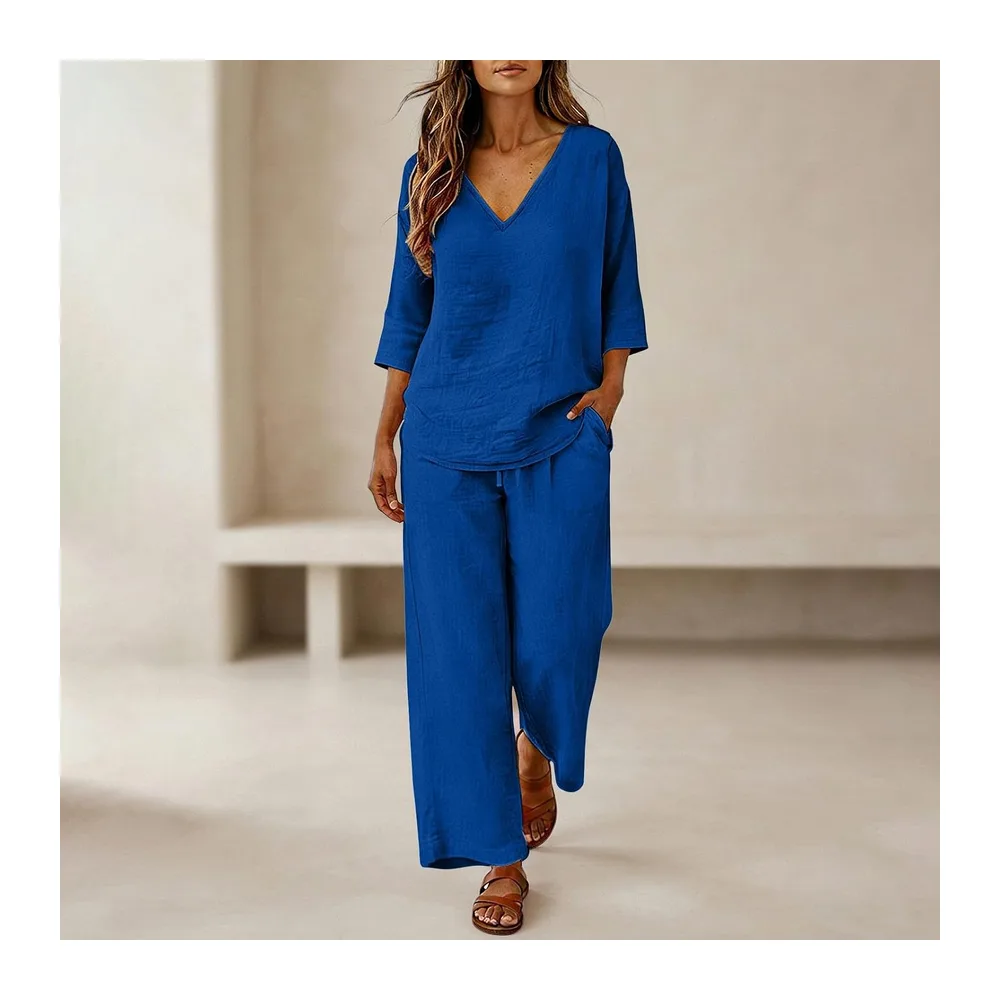 Set Chic and Elegant Lightweight Summer Loungewear Jogging Home Loose Loose With — R_Bleu