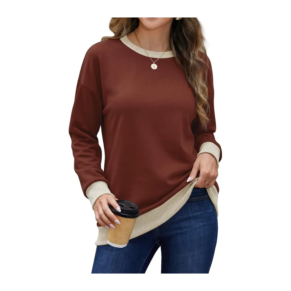 Sweat Col Rond Manches Longues Color Block Doux — Rouge Foncé