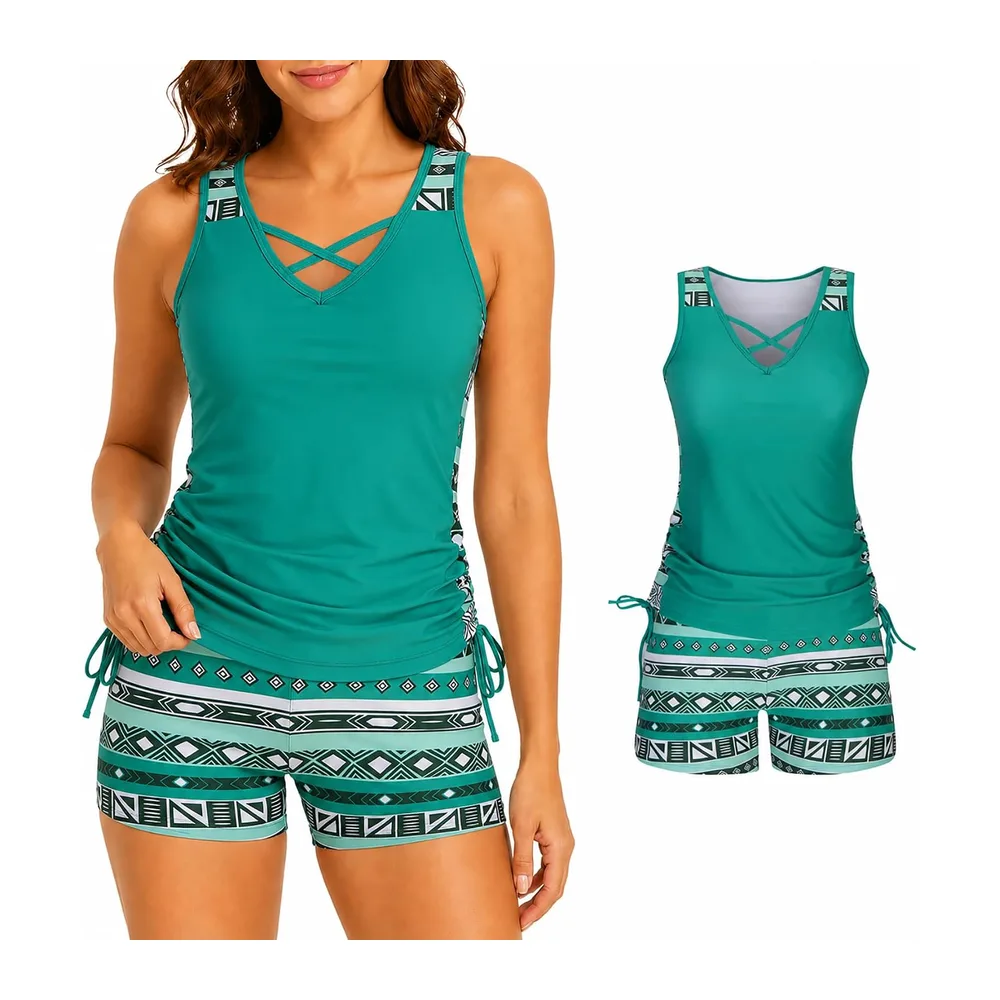 Swimsuit, Tummy Control Bathing Suit with Built-in Bra and Boyshorts — Vert