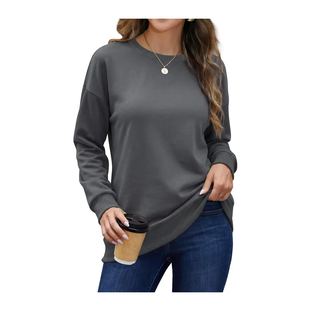Sweat Col Rond Manches Longues Color Block Doux — Gris