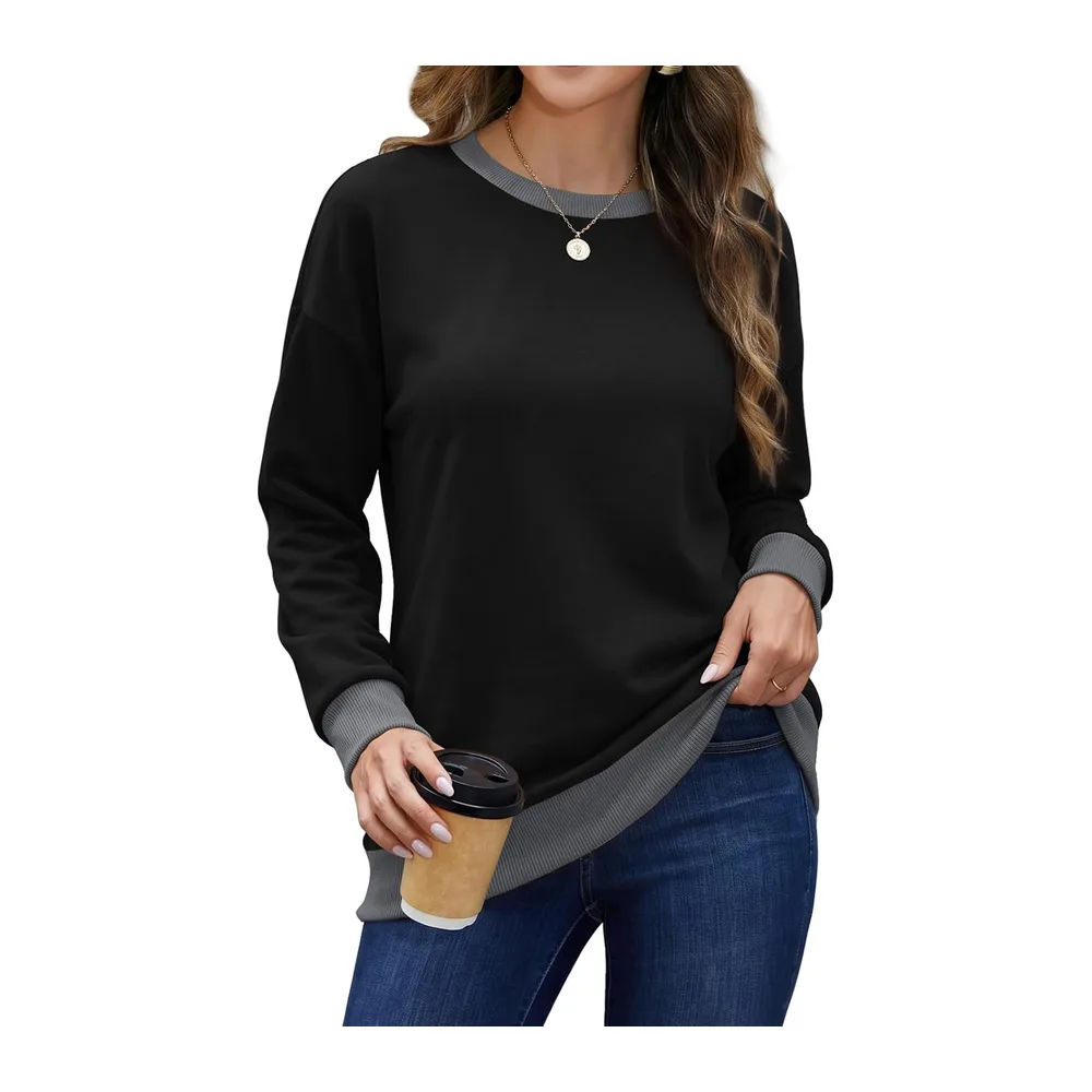 Sweat Col Rond Manches Longues Color Block Doux — Noir