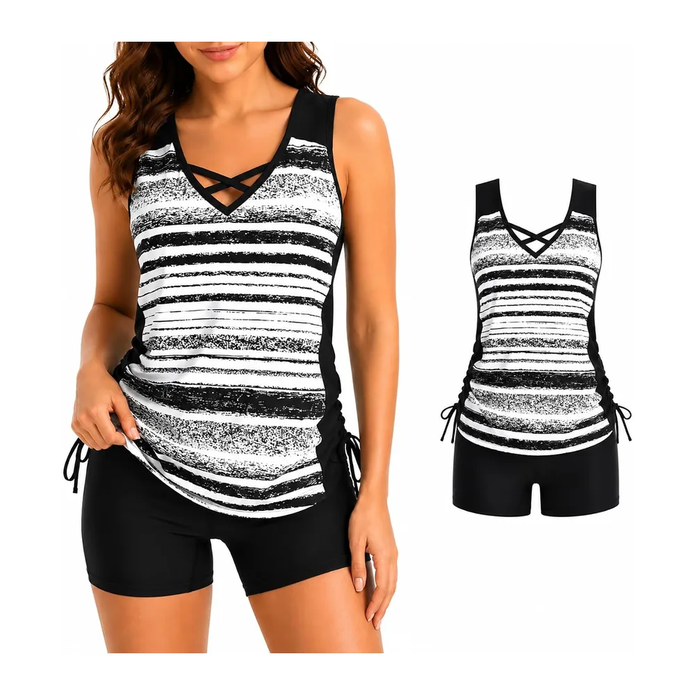 Swimsuit, Tummy Control Bathing Suit with Built-in Bra and Boyshorts — Blanc