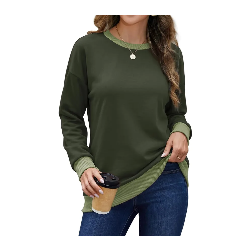 Sweat Col Rond Manches Longues Color Block Doux — Vert