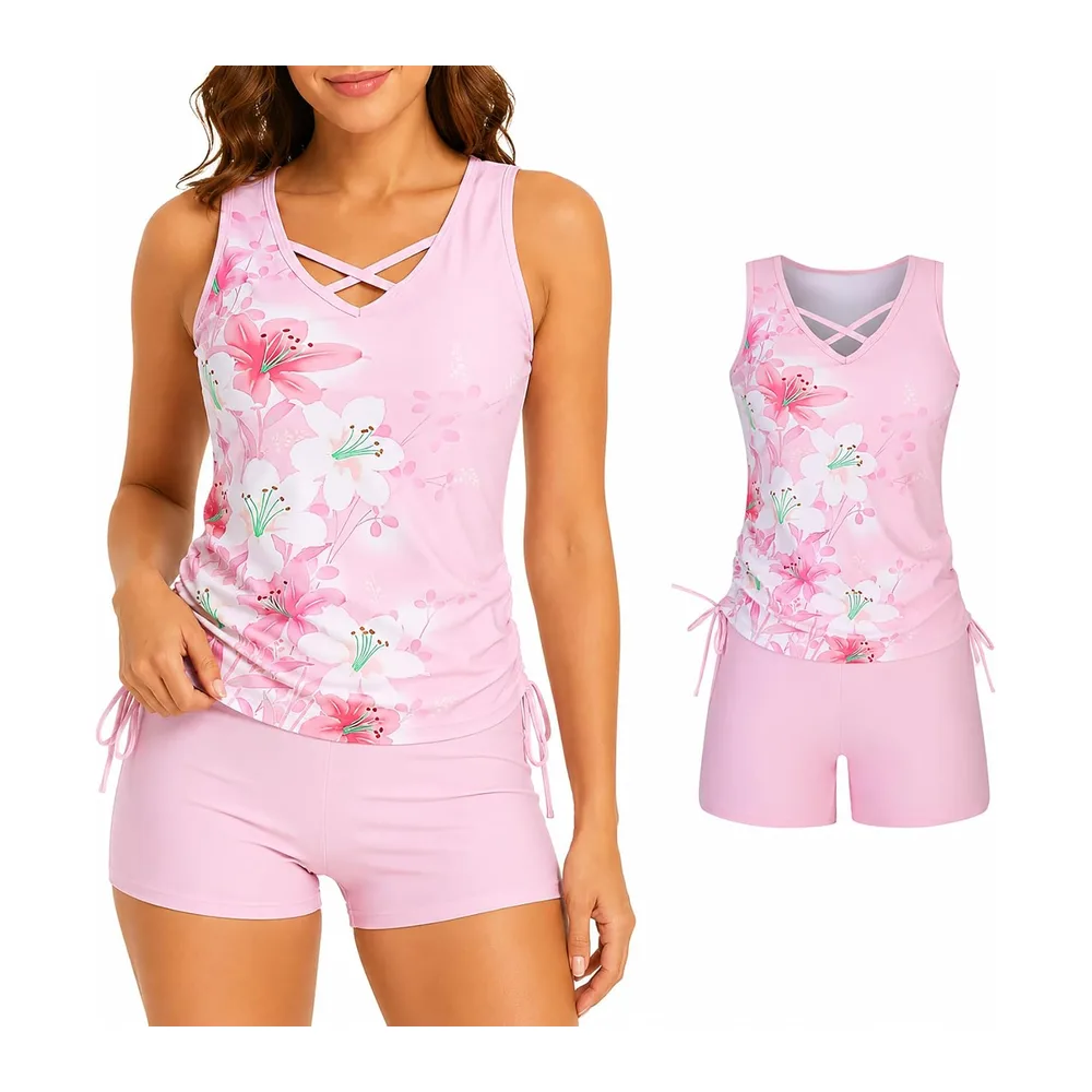 Swimsuit, Tummy Control Bathing Suit with Built-in Bra and Boyshorts — Rose