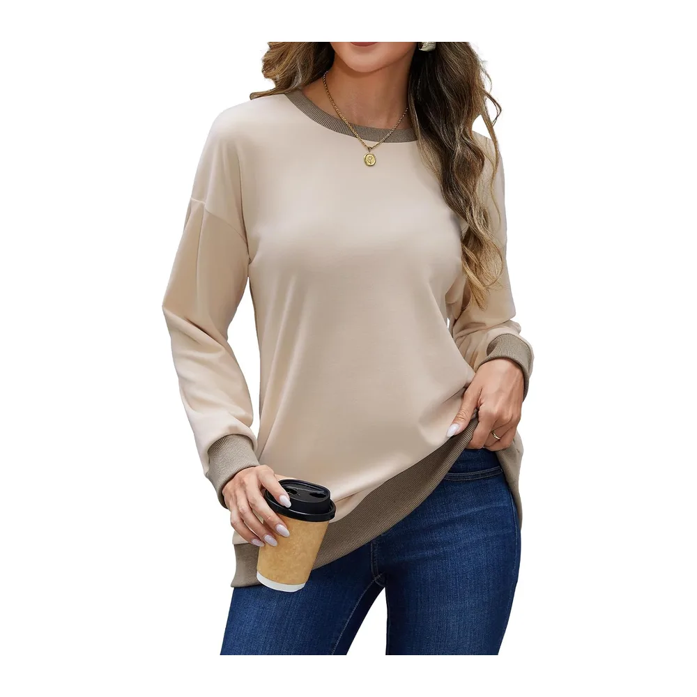 Sweat Col Rond Manches Longues Color Block Doux — Abricot