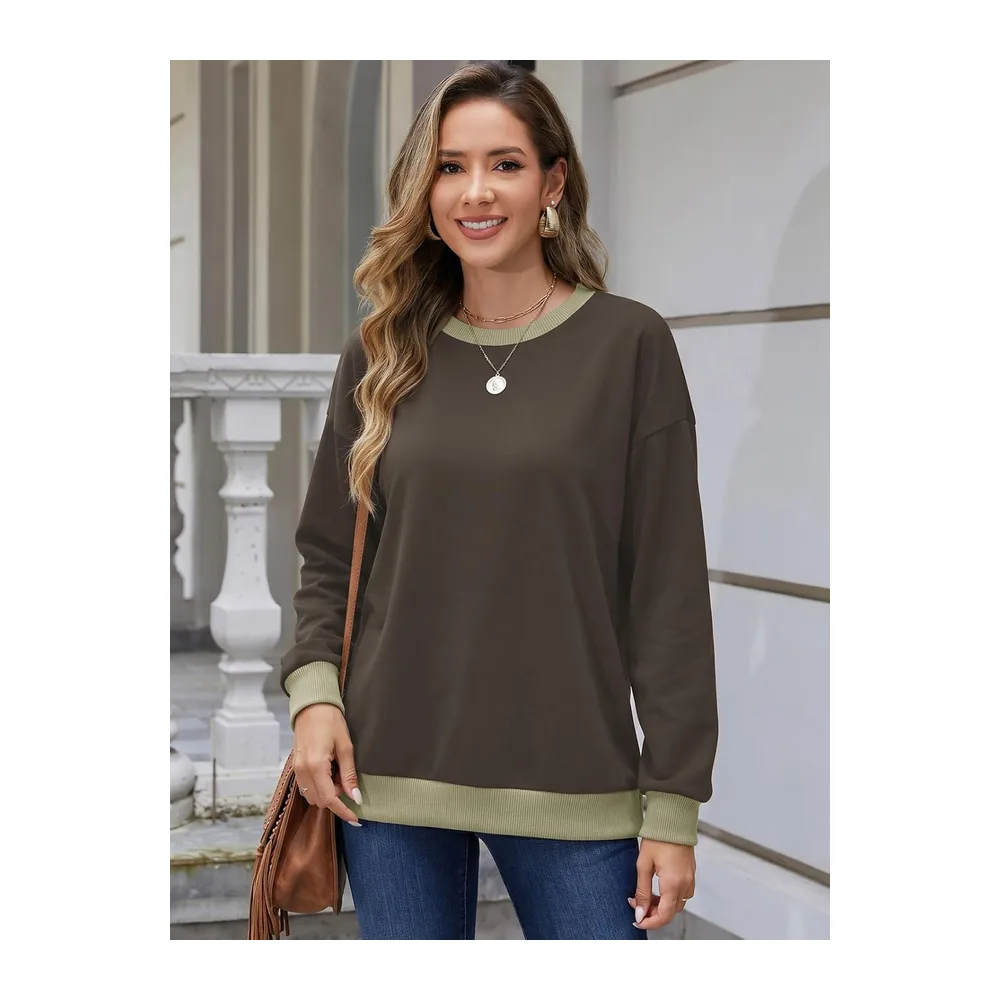 Sweat Col Rond Manches Longues Color Block Doux — Marron Café