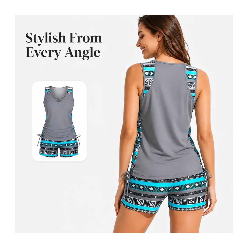 Swimsuit, Tummy Control Bathing Suit with Built-in Bra and Boyshorts — Blue Print