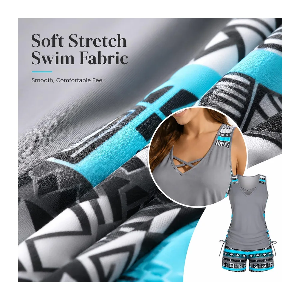 Swimsuit, Tummy Control Bathing Suit with Built-in Bra and Boyshorts — Blue Print