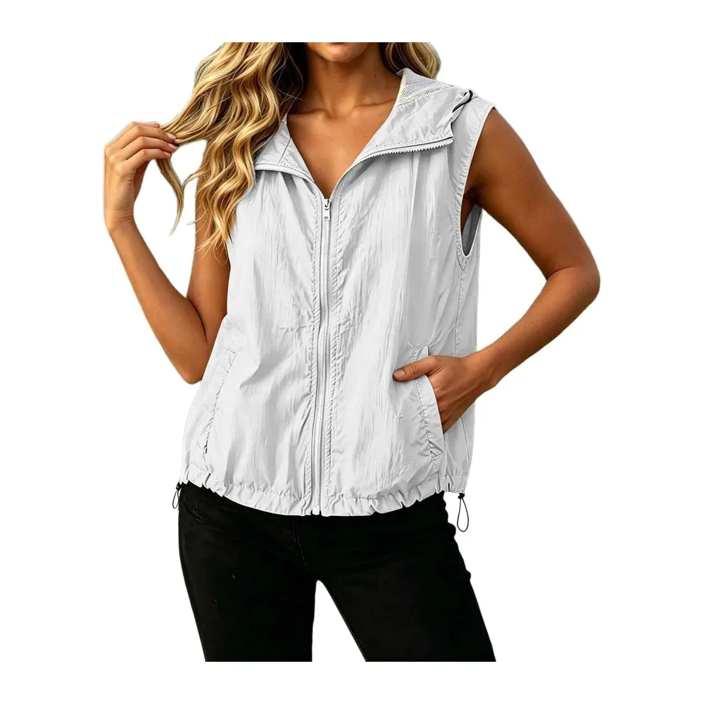 Jacket, sleeveless vest, zip jacket, hooded jacket, sports tank top — 03 Blanc