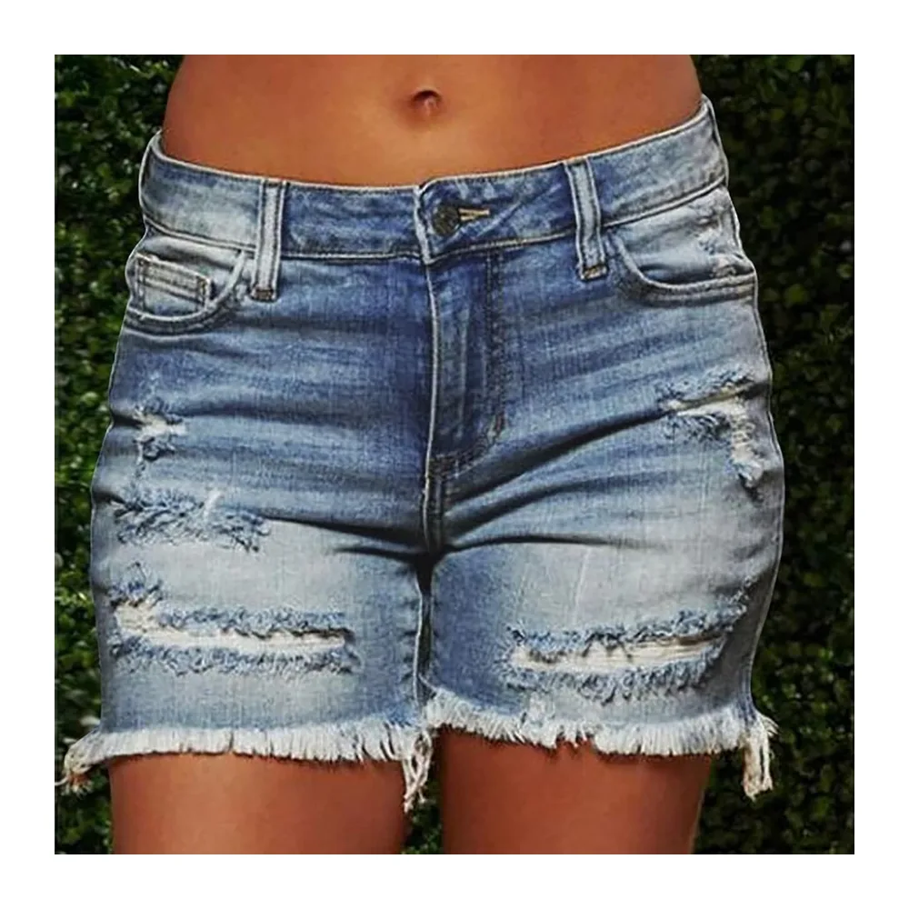 Short Jean Déchiré Taille Basse, Effet Vintage Déchiré, Franges Brutes, Coupe — 03marine