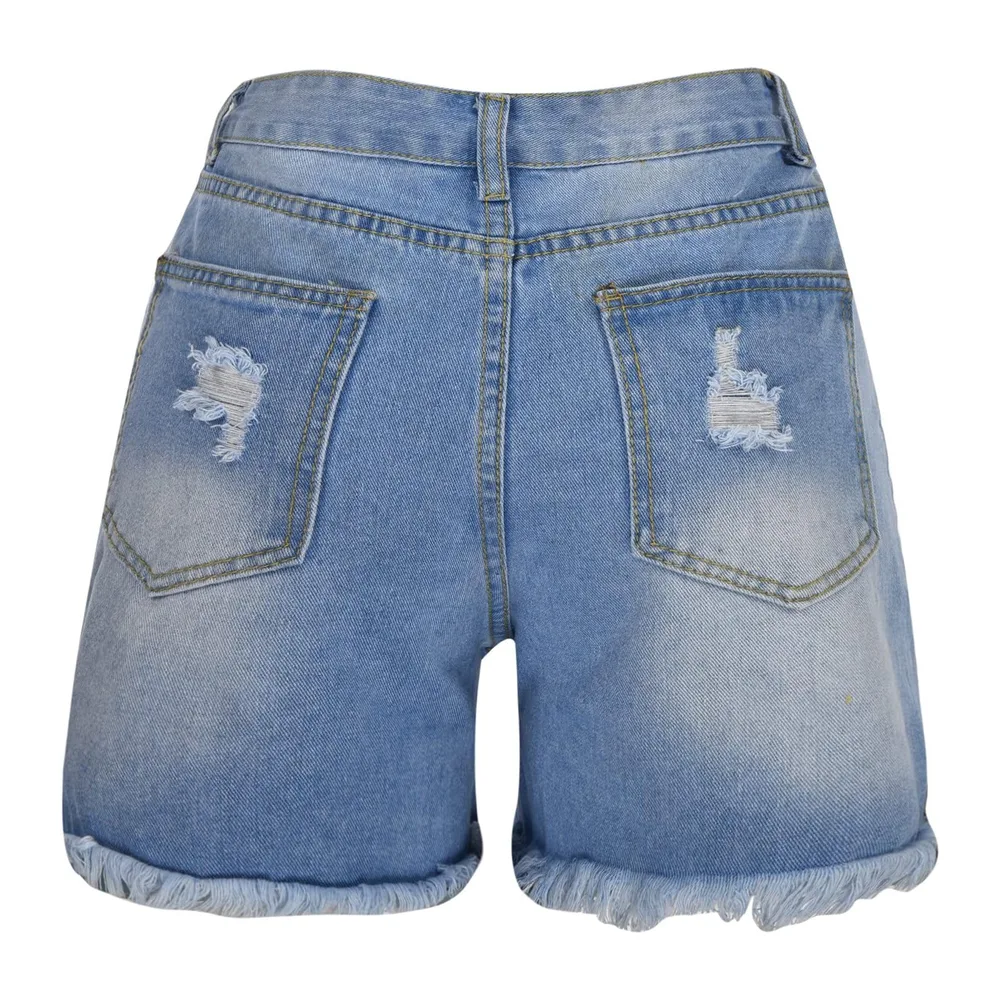 Short Jean Déchiré Taille Basse, Effet Vintage Déchiré, Franges Brutes, Coupe — 03marine