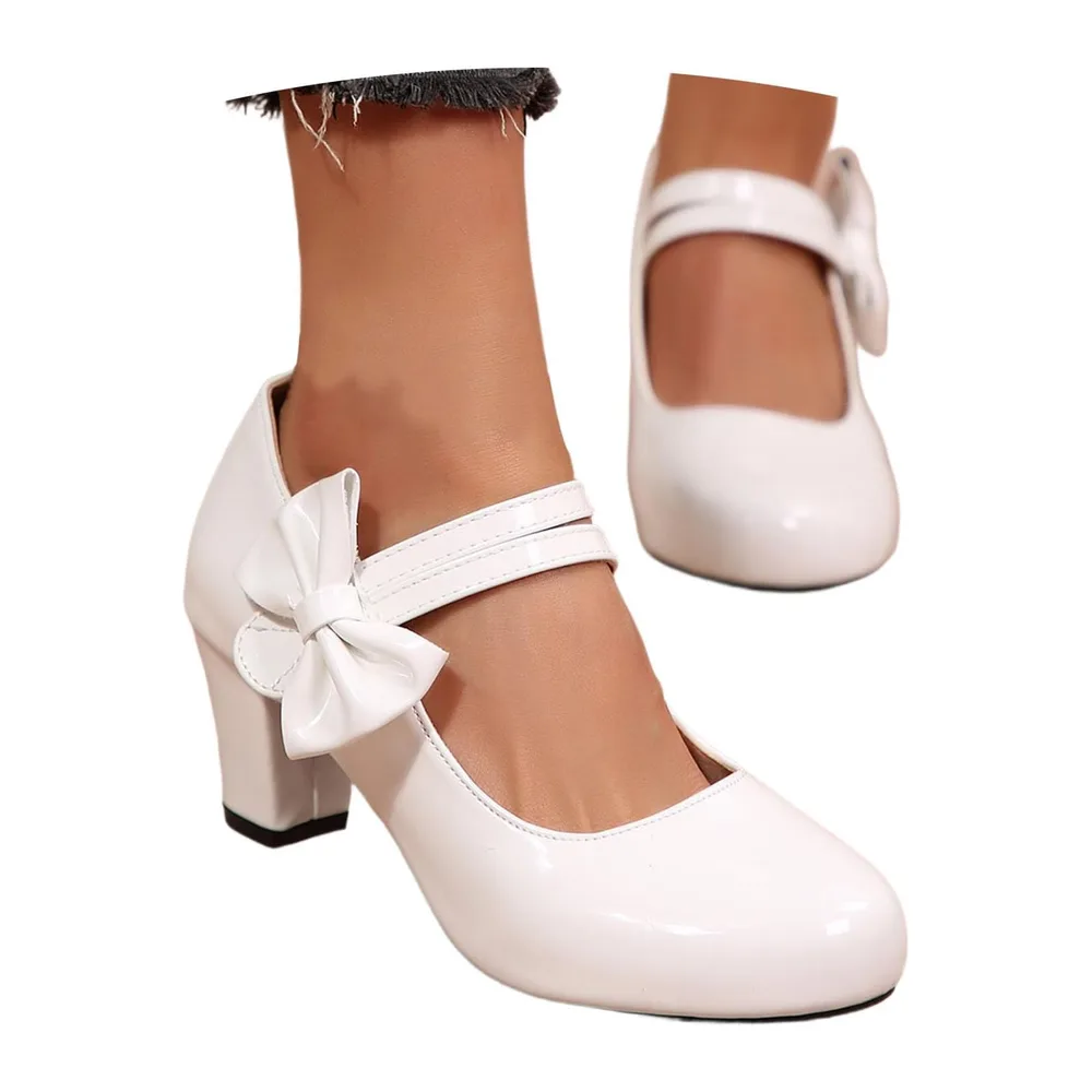 Chaussures de Danse à Talons carrés épais, Ballerines élégantes avec Boucle — Blanc