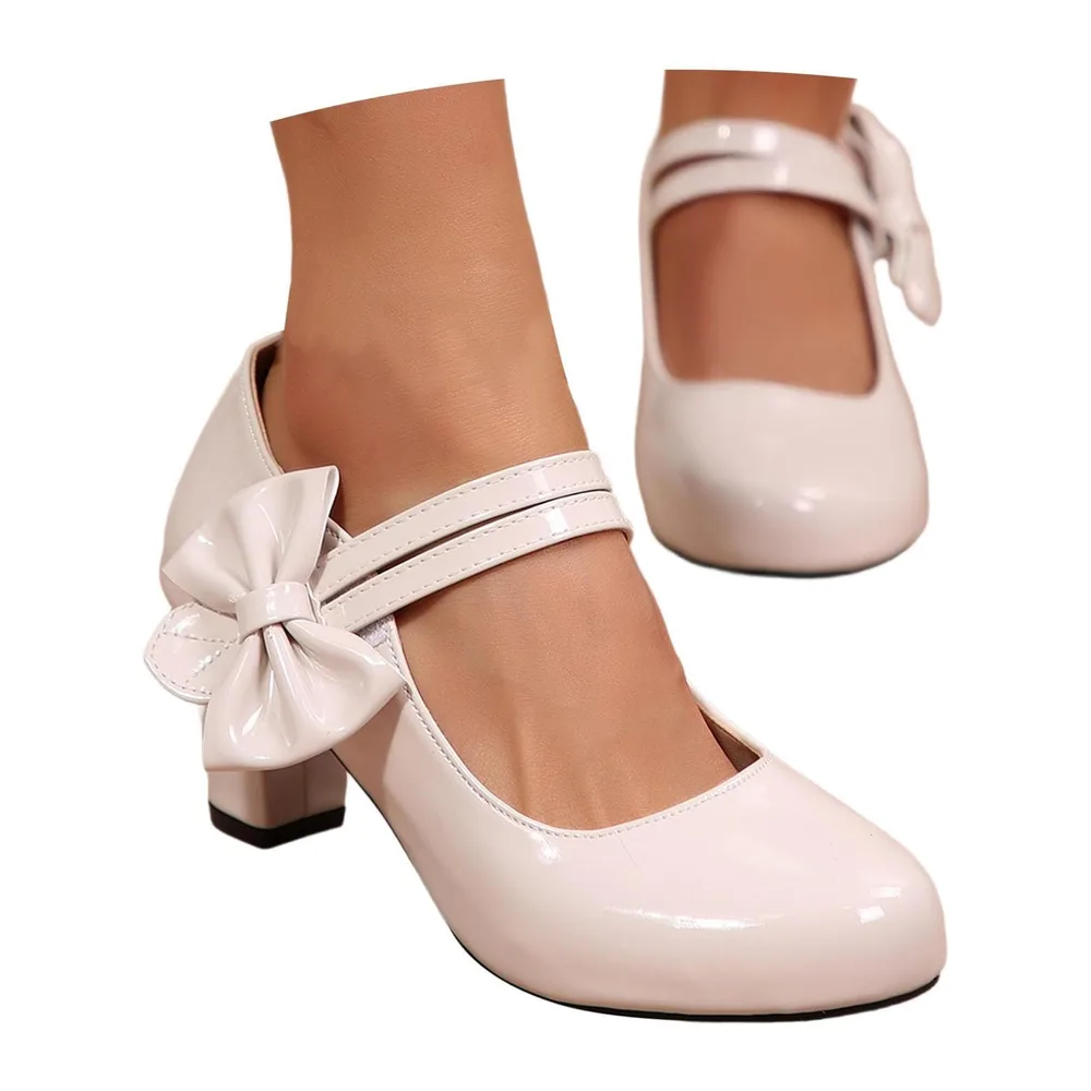 Chaussures de Danse à Talons carrés épais, Ballerines élégantes avec Boucle — Beige