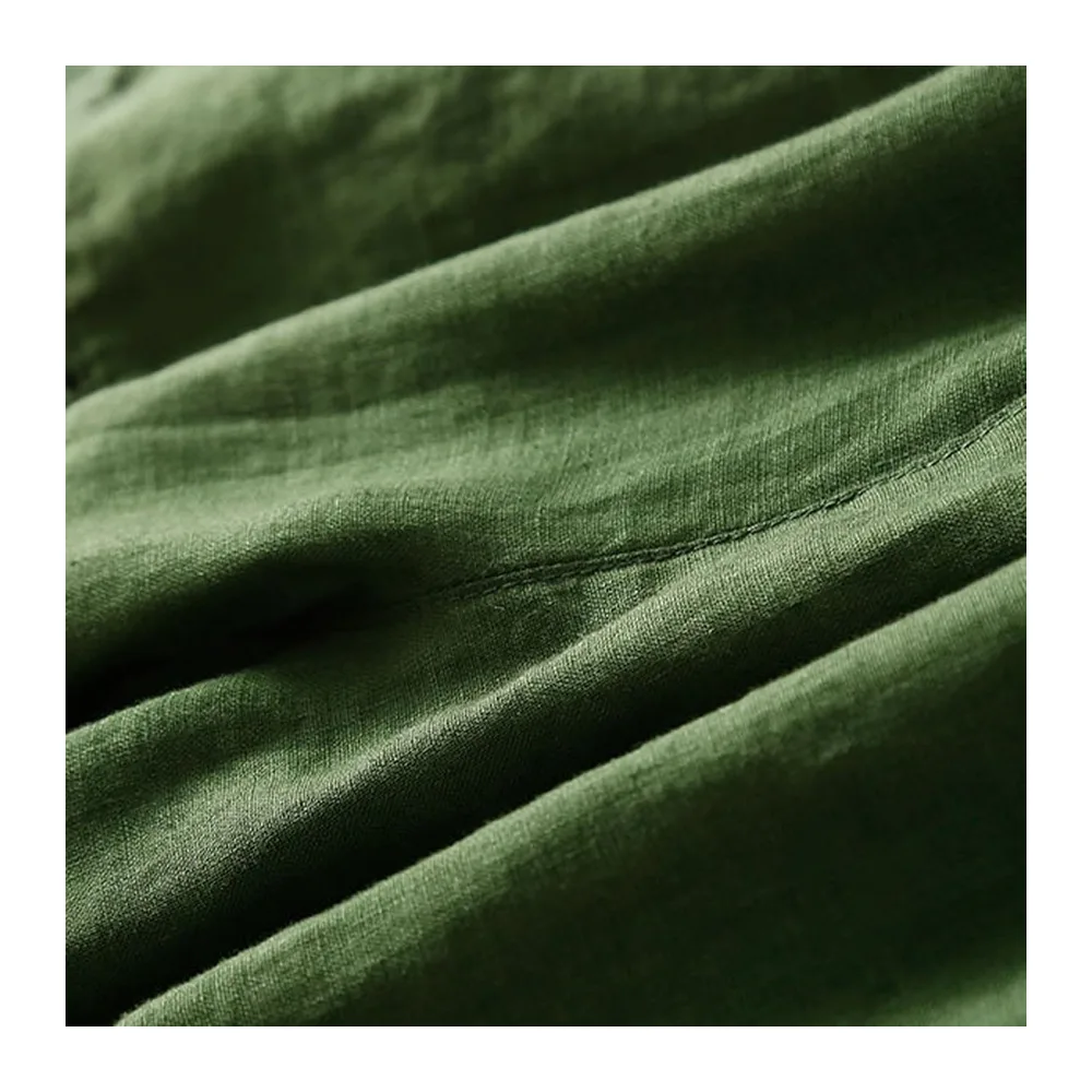 Summer Cotton Linen Solid Colour Hollow Out Shorts with Drawstring and Pockets — Vert