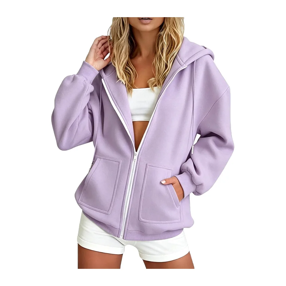Hooded Sweatshirt Long Sleeve Casual Jacket with Pockets Casual Warm Chic — Violet-a