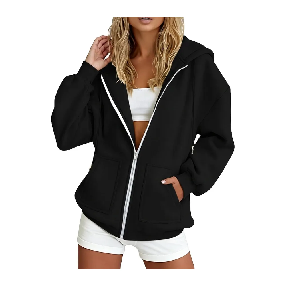 Hooded Sweatshirt Long Sleeve Casual Jacket with Pockets Casual Warm Chic — #le Noir-b