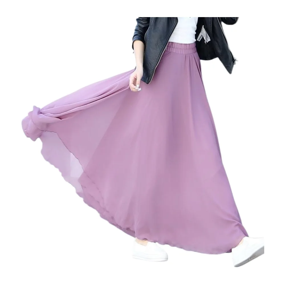 Robe Haute Taille Chiffon Maxi Jupe Flowy Full Circle Long Danse — Elegant Purple