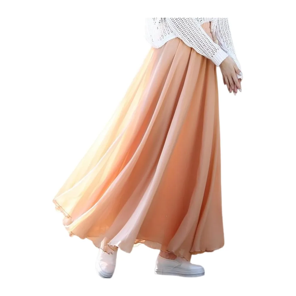 Robe Haute Taille Chiffon Maxi Jupe Flowy Full Circle Long Danse Élégante Casual — Kaki