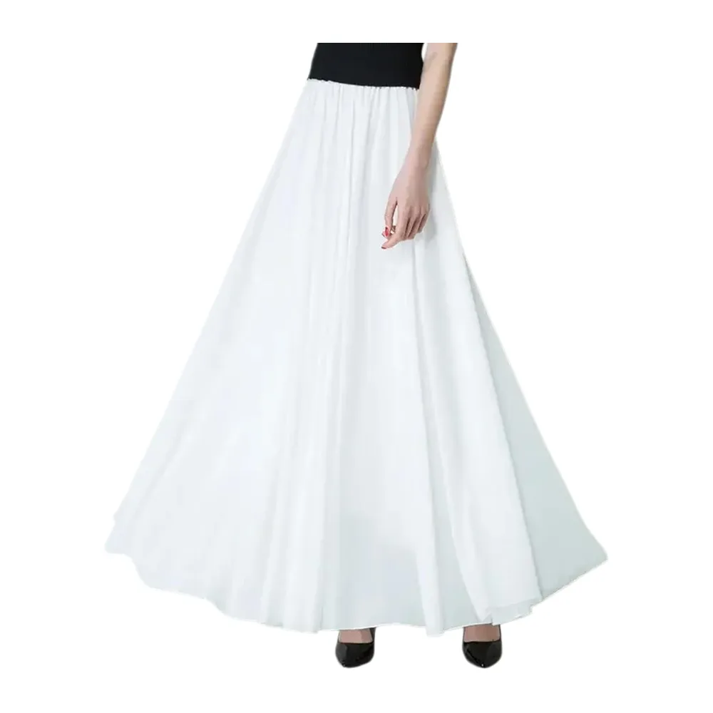 Robe Haute Taille Chiffon Maxi Jupe Flowy Full Circle Long Danse Élégante Casual — Blanc