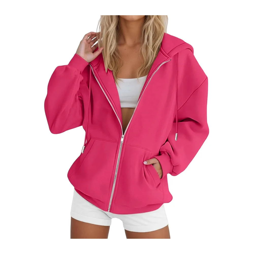 Sweat à Capuche Veste Zippée Pull Manches Couleur Unie Longues Vêtement Sport — Pk2