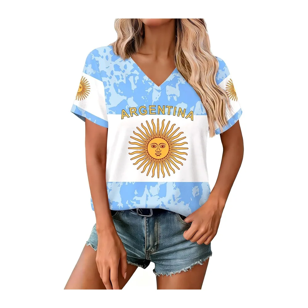 À Manches Courtes Col V Maillot Coupe Monde 2026 avec Imprimé Drapeaux Brésil — Blanc