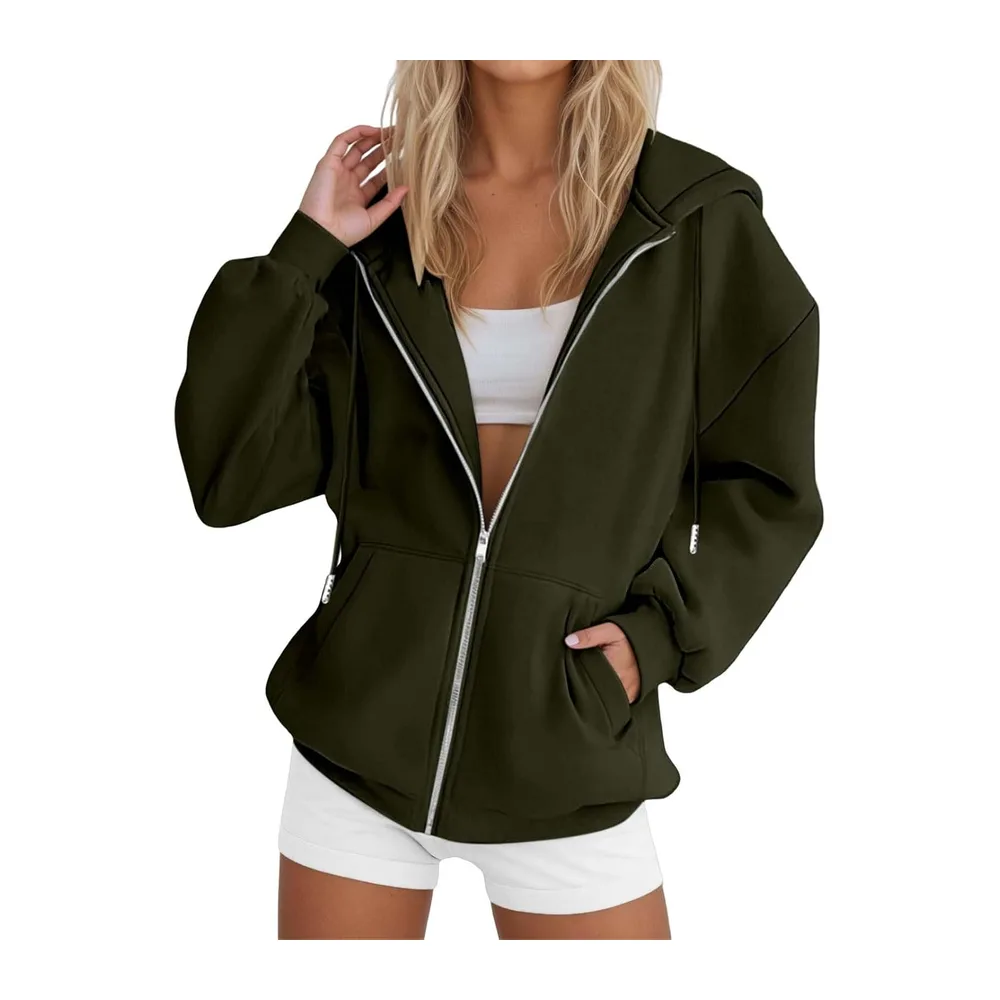 Sweat à Capuche Veste Zippée Pull Manches Couleur Unie Longues Vêtement Sport — Gn2