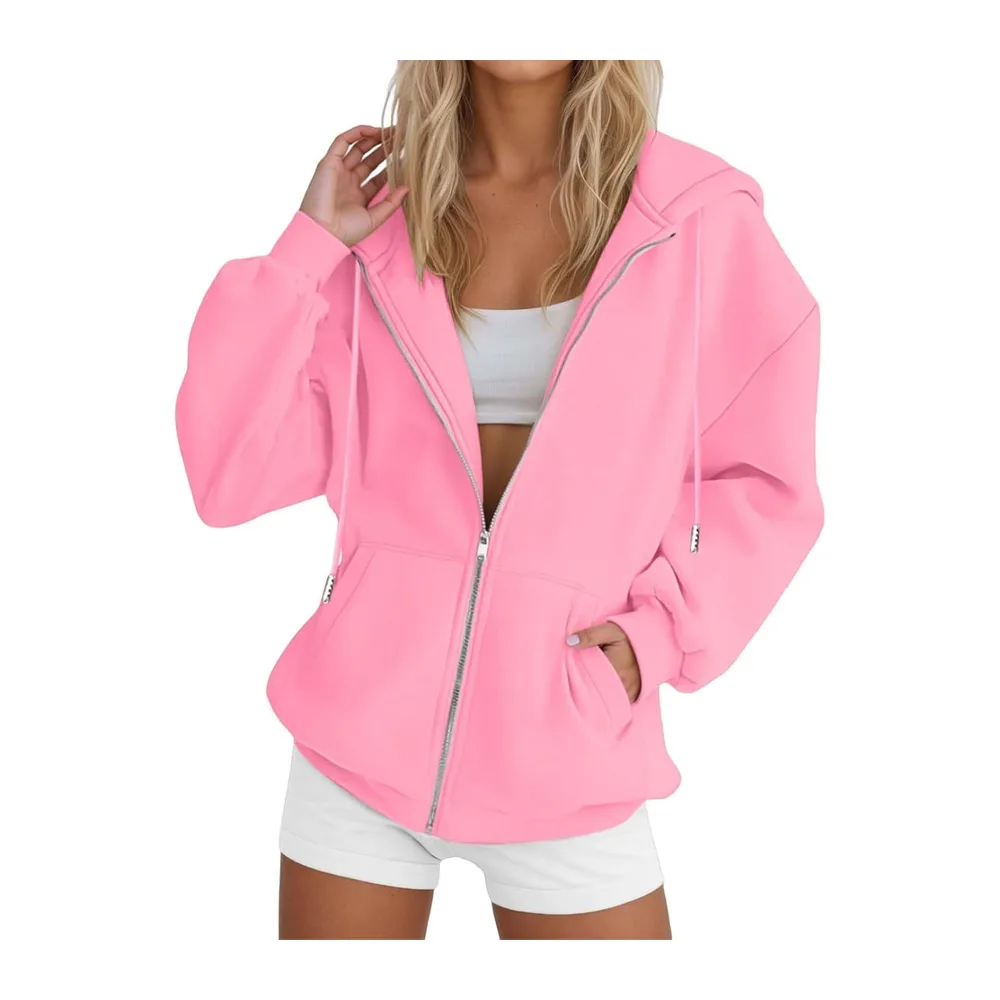 Sweat à Capuche Veste Zippée Pull Manches Couleur Unie Longues Vêtement Sport — Pk1