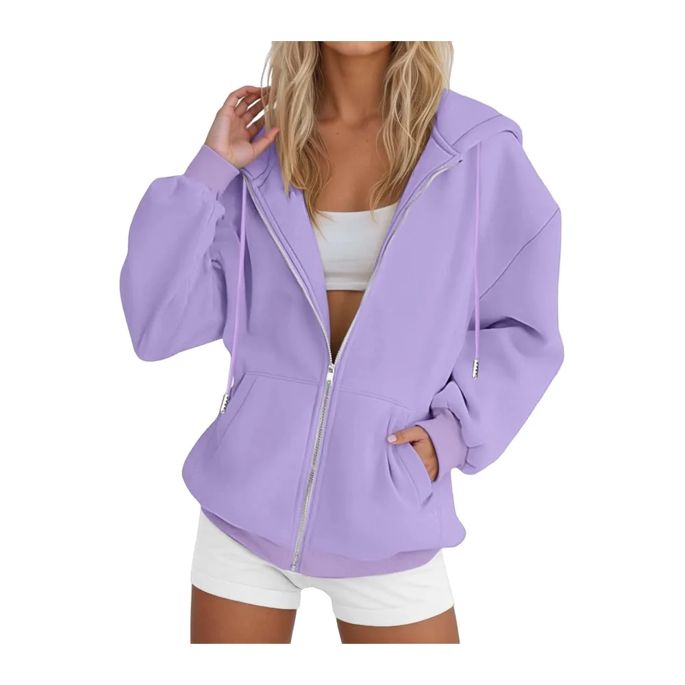 Sweat à Capuche Veste Zippée Pull Manches Couleur Unie Longues Vêtement Sport — Pp1