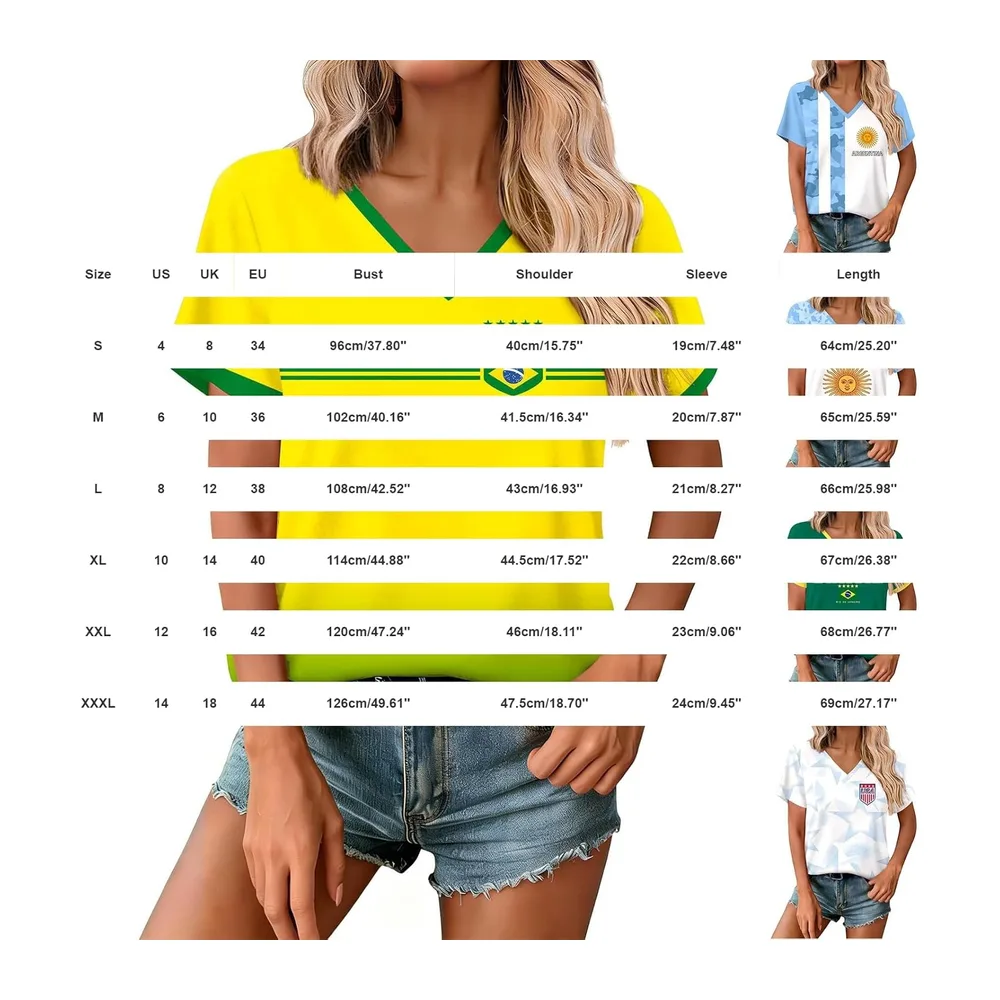 À Manches Courtes Col V Maillot Coupe Monde 2026 avec Imprimé Drapeaux Brésil — Vert