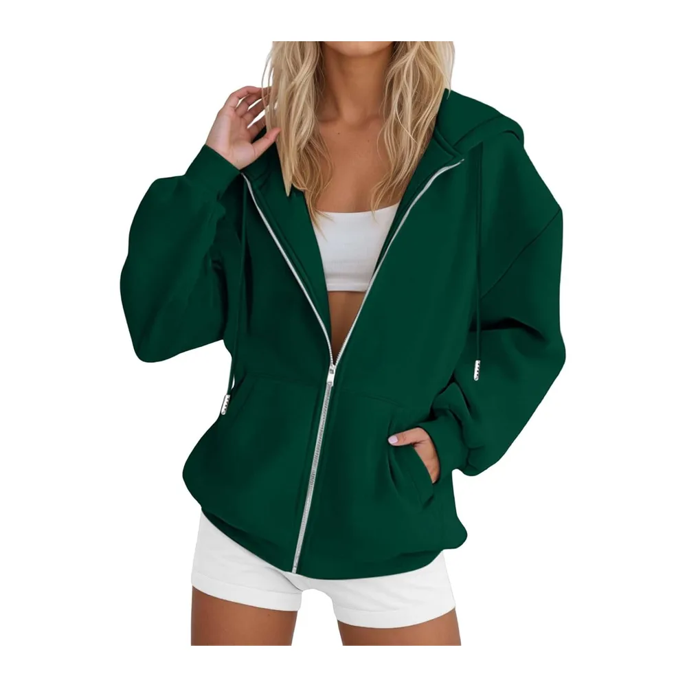 Sweat à Capuche Veste Zippée Pull Manches Couleur Unie Longues Vêtement Sport — Gn4