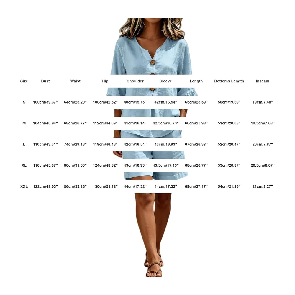 Ensemble Chic et Élégant Éte Chemise à Manches 3/4 et Short avec Poches en — Sky Blue