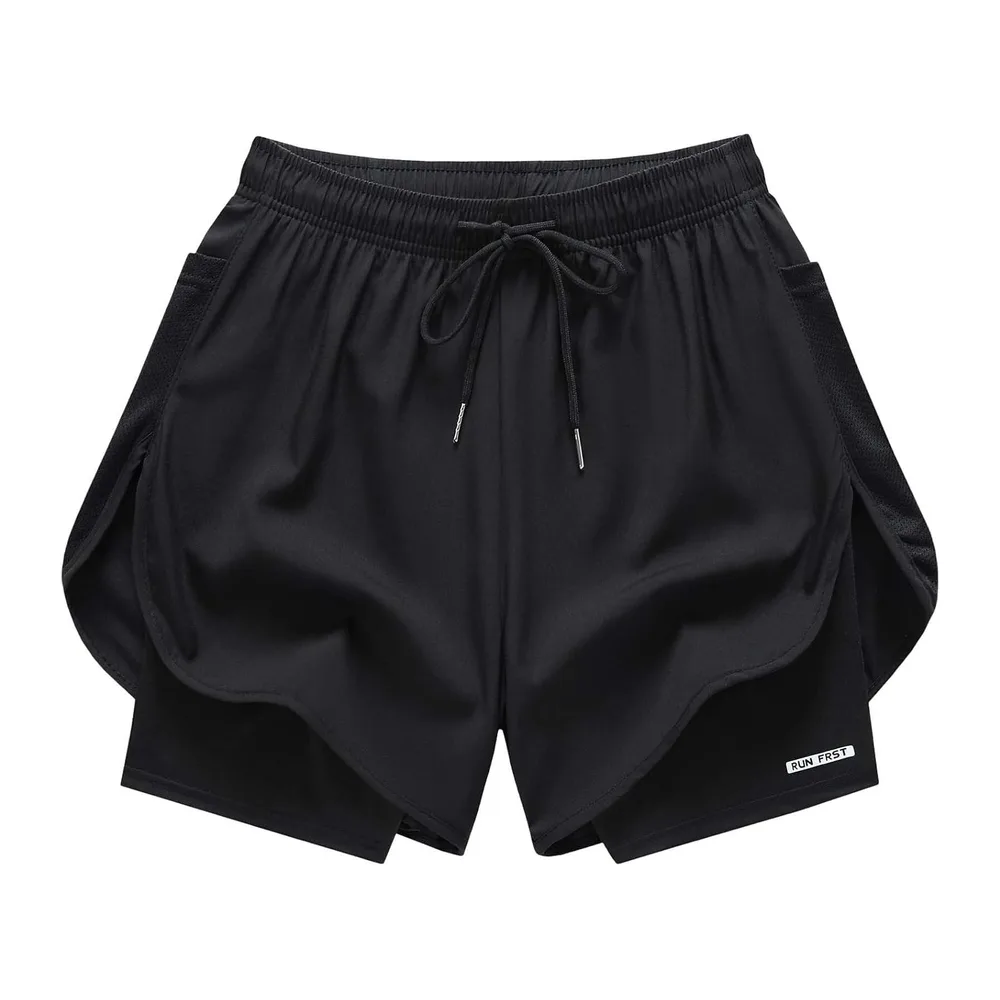 In 1 High Waist Sports Shorts with Lining and Zipper Pockets, Breathable — Le Noir