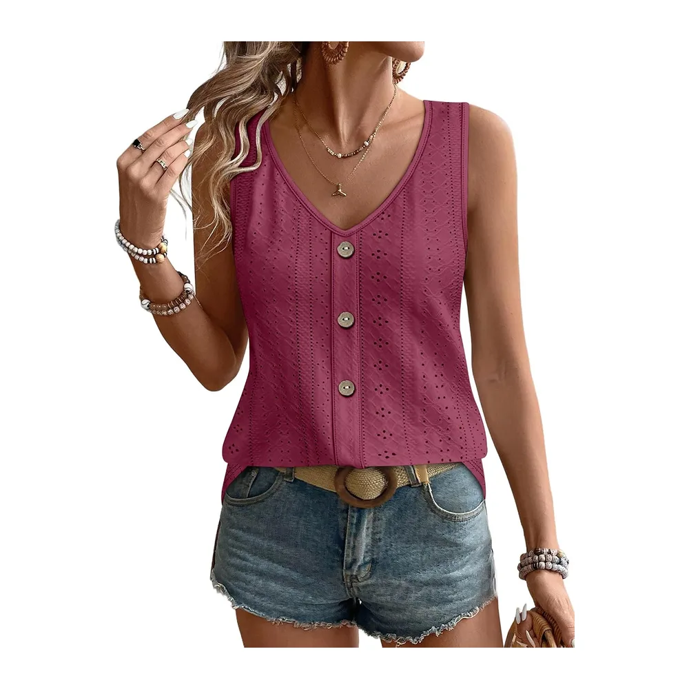 V-Neck Summer Tank Top Elegant Loose — Bordeaux